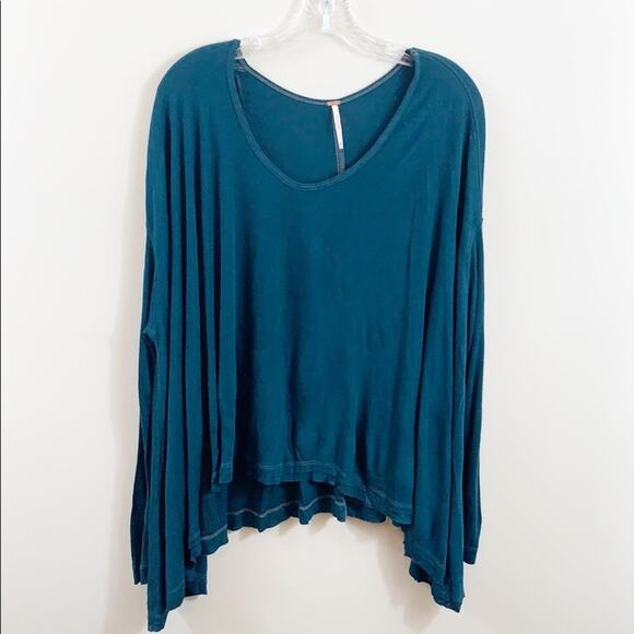 Free People Ribbed Raw Hem Tunic Teal Top - Picture 1 of 5